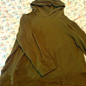 XL Olive green waffle knit, hooded long sleeve shirt